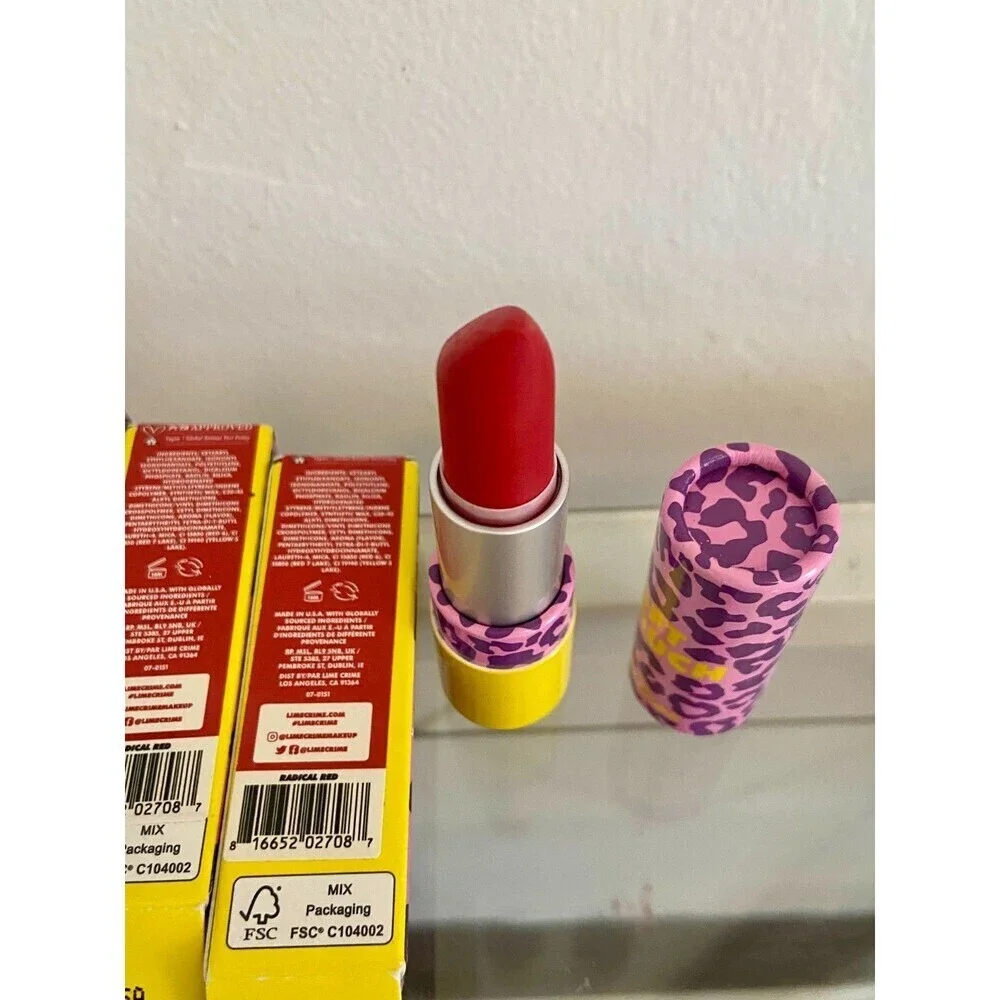 (4) Lime Crime Soft Touch Lipstick RADICAL RED Comfort Matte NIB Full Size SET